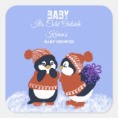 Penguin Winter Snow Birthday Baby shower Koud Vierkante Sticker (Voorkant)