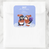 Penguin Winter Snow Birthday Baby shower Koud Vierkante Sticker (Tas)