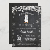 Penguin Winter Snowflake Baby shower Uitnodiging (Voorkant / Achterkant)