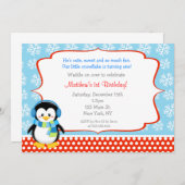Penguin Winter Snowflake Birthday Invitations Kaart (Voorkant / Achterkant)