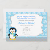 Penguin Winter Snowflake Birthday Invitations Kaart (Voorkant)