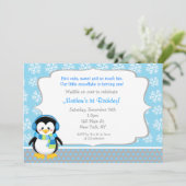 Penguin Winter Snowflake Birthday Invitations Kaart (Staand voorkant)