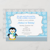 Penguin Winter Snowflake Birthday Invitations Kaart (Voorkant / Achterkant)