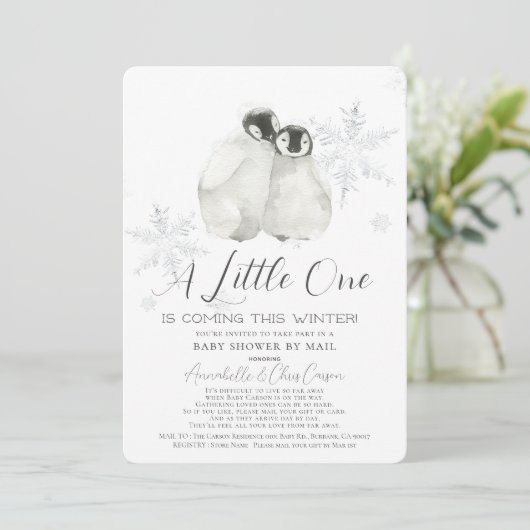Penguin Winter Snowflake Blue Baby shower per post Kaart (Staand voorkant)