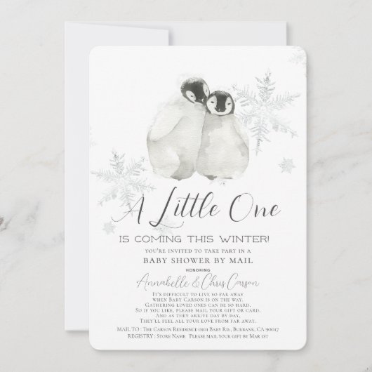 Penguin Winter Snowflake Blue Baby shower per post Kaart (Voorkant)