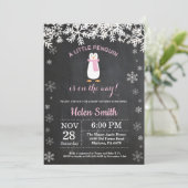 Penguin Winter Snowflake Girl Baby shower Kaart (Staand voorkant)