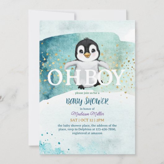 Penguin Winter Theme Cute Baby Shower Kaart (Voorkant)