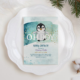 Penguin Winter Theme Cute Baby Shower Kaart