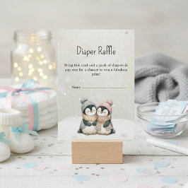 ​Penguin winter twin baby shower Diaper Raffle   Informatiekaartje