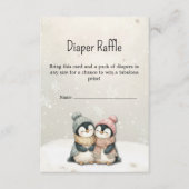 ​Penguin winter twin baby shower Diaper Raffle   Informatiekaartje (Voorkant)