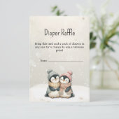 ​Penguin winter twin baby shower Diaper Raffle   Informatiekaartje (Staand voorkant)