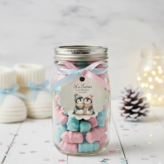 Penguin Winter Twins Baby Shower Boy Girl Bedankjes Labels
