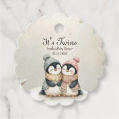 Penguin Winter Twins Baby Shower Boy Girl Bedankjes Labels (Voorkant)