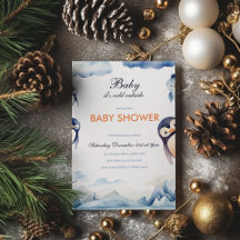 Penguin Winter Wonderland Baby shower Uitnodiging