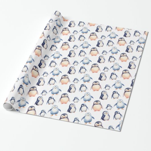 Penguin Winter Wonderland-thema Wrapping Paper Cadeaupapier (Uitgerold)