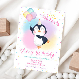 Penguin Winterfeest Verjaardagsuitnodiging Kaart