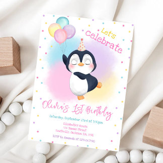 Penguin Winterfeest Verjaardagsuitnodiging Kaart