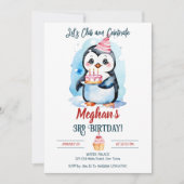 Penguin winterverjaardagsfeestje bewerkbare sjablo kaart (Voorkant)