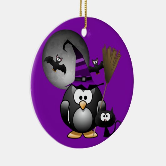 Penguin Witch Halloween Keramisch Ornament (Rechts)