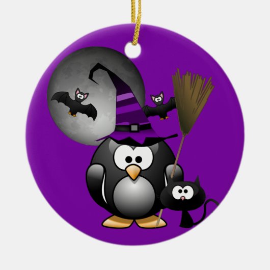 Penguin Witch Halloween Keramisch Ornament (Voorkant)