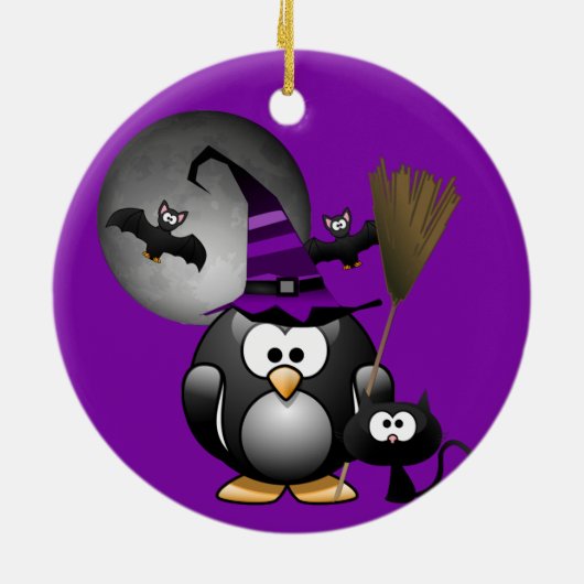 Penguin Witch Halloween Keramisch Ornament (Achterkant)