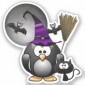 Penguin Witch Halloween Sticker (Voorkant)