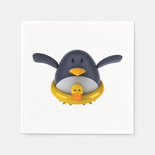 Penguin With A Rubber Duck Paper Napkins Servet (Voorkant)