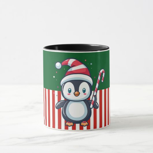 Penguin with Candy Cane Mok (Midden)