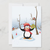 Penguin with Christmas gift winter landscape Feestdagenkaart (Voorkant)