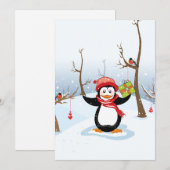 Penguin with Christmas gift winter landscape Feestdagenkaart (Voorkant / Achterkant)