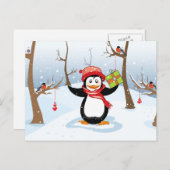 Penguin with Christmas gift winter landscape Feestdagenkaart (Voorkant / Achterkant)