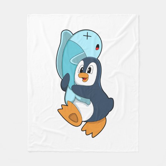 Penguin with Fish Fleece Deken (Voorkant)