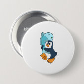 Penguin with Fish Ronde Button 7,6 Cm (Voorkant /achterkant)