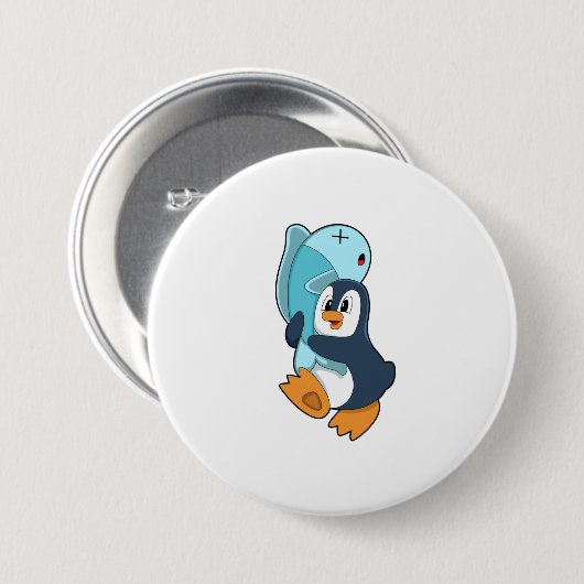 Penguin with Fish Ronde Button 7,6 Cm (Voorkant /achterkant)