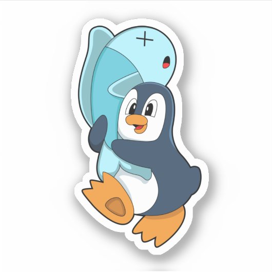 Penguin with Fish Sticker (Voorkant)