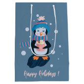 Penguin with Hot Cocoa Blue Holiday Gift Bag Medium Cadeauzakje (Achterkant)