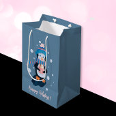 Penguin with Hot Cocoa Blue Holiday Gift Bag Medium Cadeauzakje
