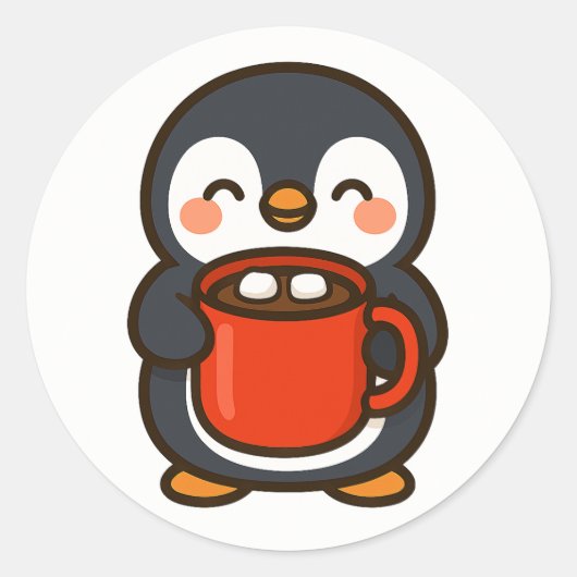 Penguin With Hot Cocoa – Cute Animal Sticker (Voorkant)