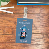 Penguin with Hot Cocoa Winter Blue Hall Pass Badge