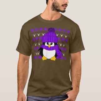 Penguin with Purple Hat and Scarf Ugly Christmas S T-shirt