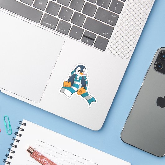 Penguin with Scarf Sticker (Laptop met iPhone)
