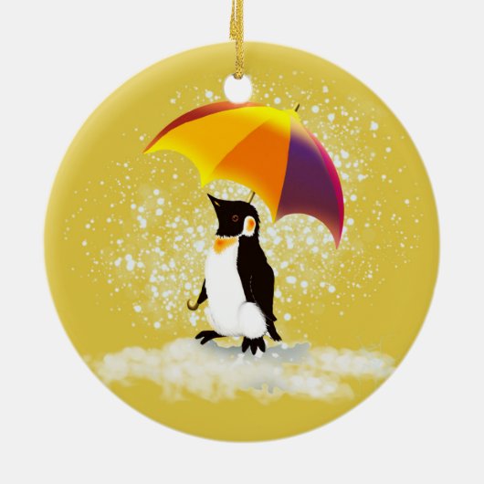Penguin with Umbrella Keramisch Ornament (Achterkant)