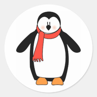 Penguin Wrapped in Red Scarf Ronde Sticker