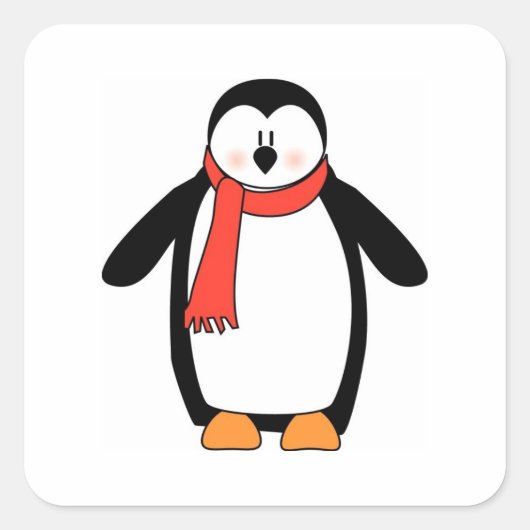 Penguin Wrapped in Red Scarf Vierkante Sticker (Voorkant)