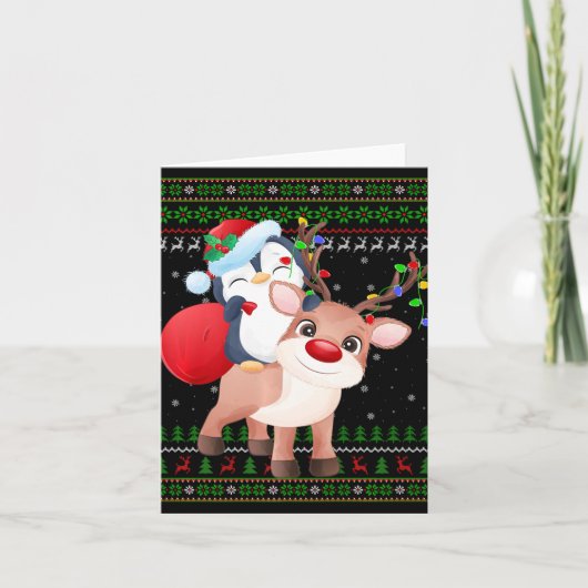 Penguin Xmas Sweater Style Ugly Santa Penguin Chri Kaart (Voorkant)