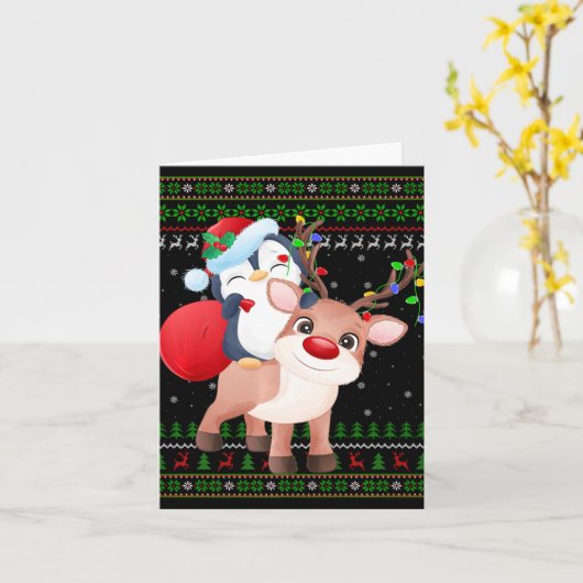 Penguin Xmas Sweater Style Ugly Santa Penguin Chri Kaart (Gele Bloem)