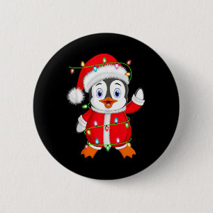 Penguin Xmas Verlichting Santa Kostuum Penguin Chr Ronde Button 5,7 Cm