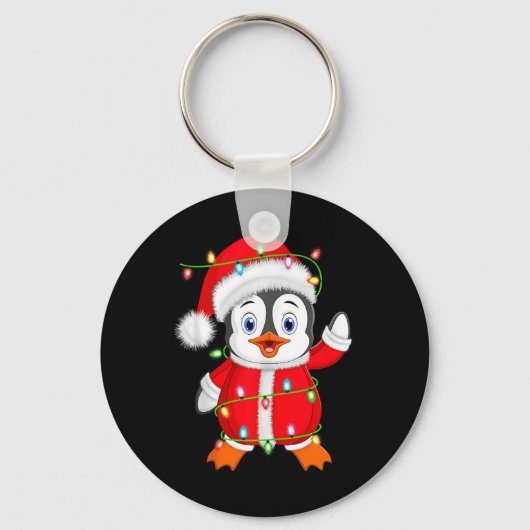 Penguin Xmas Verlichting Santa Kostuum Penguin Chr Sleutelhanger (Voorkant)