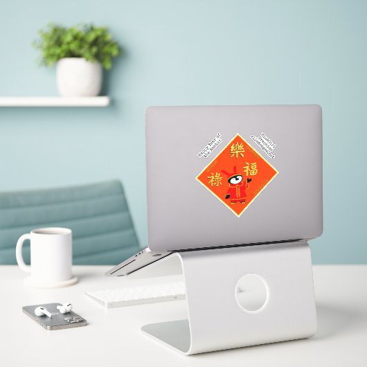 Penguin Year of the Rabbit Sticker (Laptop op bureau)