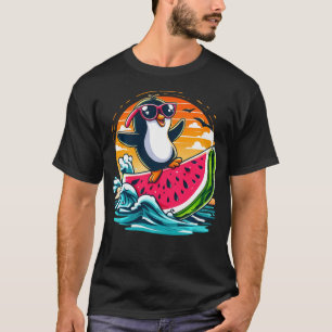 Penguin Zonnebril Watermeloen Surfen Zomer T-shirt